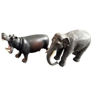 Terra by Battat Hippo Elephant Animal Figures Lot Safari Zoo Wildlife toys Kids